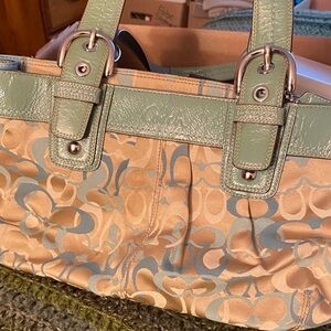 Coach Mint Green and Beige Signature Shoulder Bag